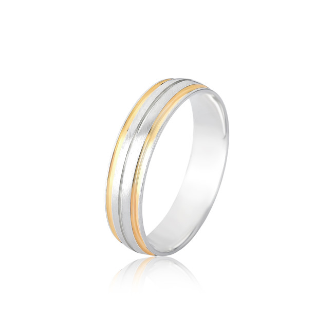 Aliança de Compromisso Prata Acetinada c/ Friso Liso e Laterais Caneta de Ouro / 5mm (Valor da unidade)