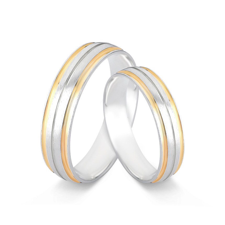 Aliança de Compromisso Prata Acetinada c/ Friso Liso e Laterais Caneta de Ouro / 5mm (Valor da unidade)