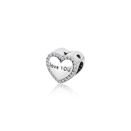 Berloque Prata c/ Ródio You Separador Coração Zircônia Rubi Borda Dupla Cravejada