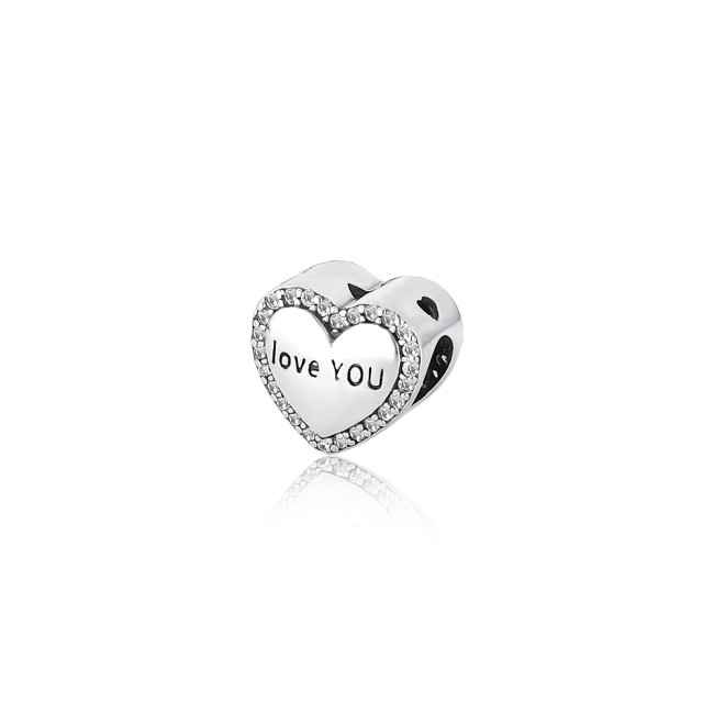 Berloque Prata c/ Ródio You Separador Coração Zircônia Rubi Borda Dupla Cravejada