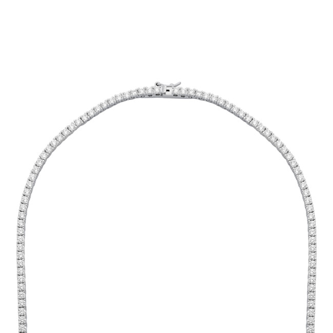 Choker Prata c/ Ródio Zircônia Riviera Redonda Fecho Gaveta 40cm (2,5mm)