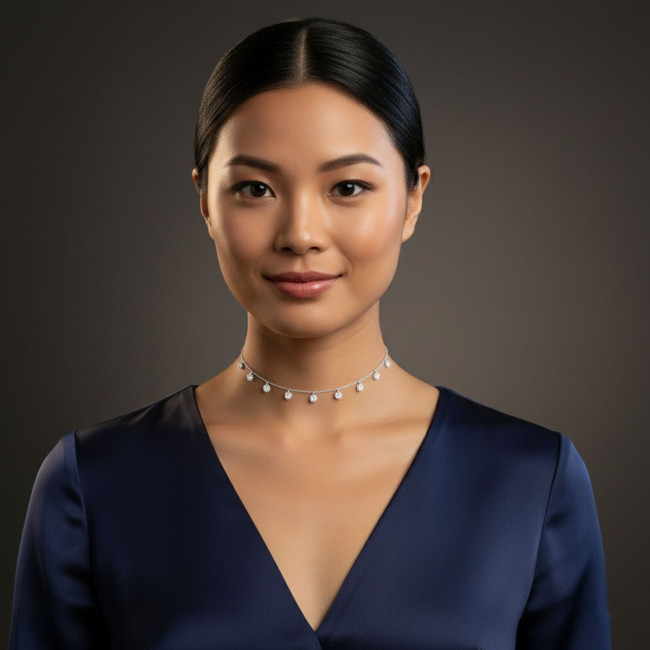 Choker Prata c/ Ródio Pontos Luz