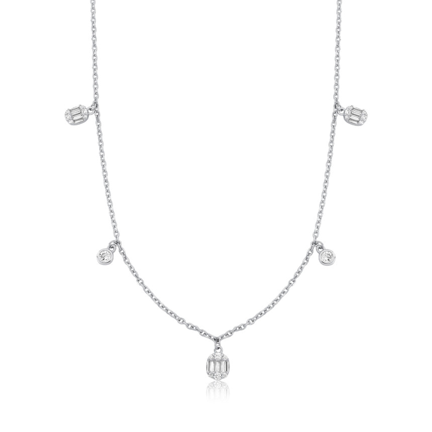 Choker Prata c/ Ródio Ovais com Zircônias Baguete e Pontos Luz