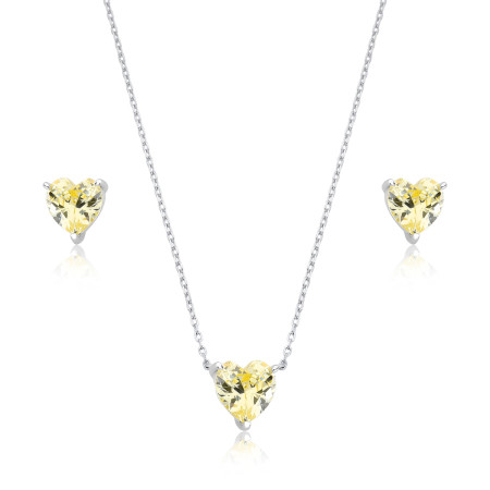 Conjunto Prata c/ Ródio Coração Zircônia Citrino