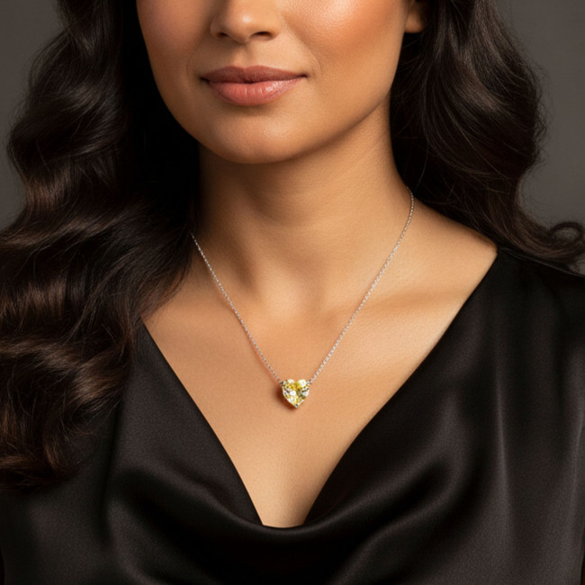 Conjunto Prata c/ Ródio Coração Zircônia Citrino