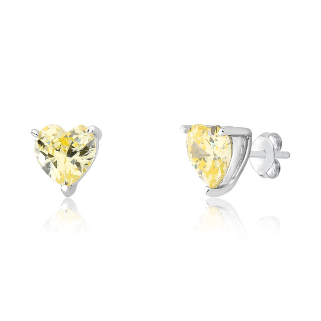 Conjunto Prata c/ Ródio Coração Zircônia Citrino