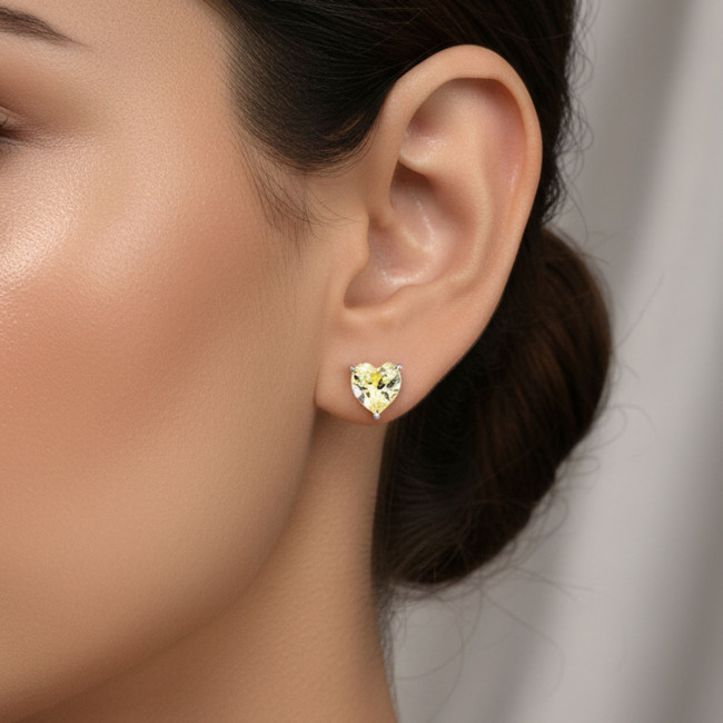 Conjunto Prata c/ Ródio Coração Zircônia Citrino