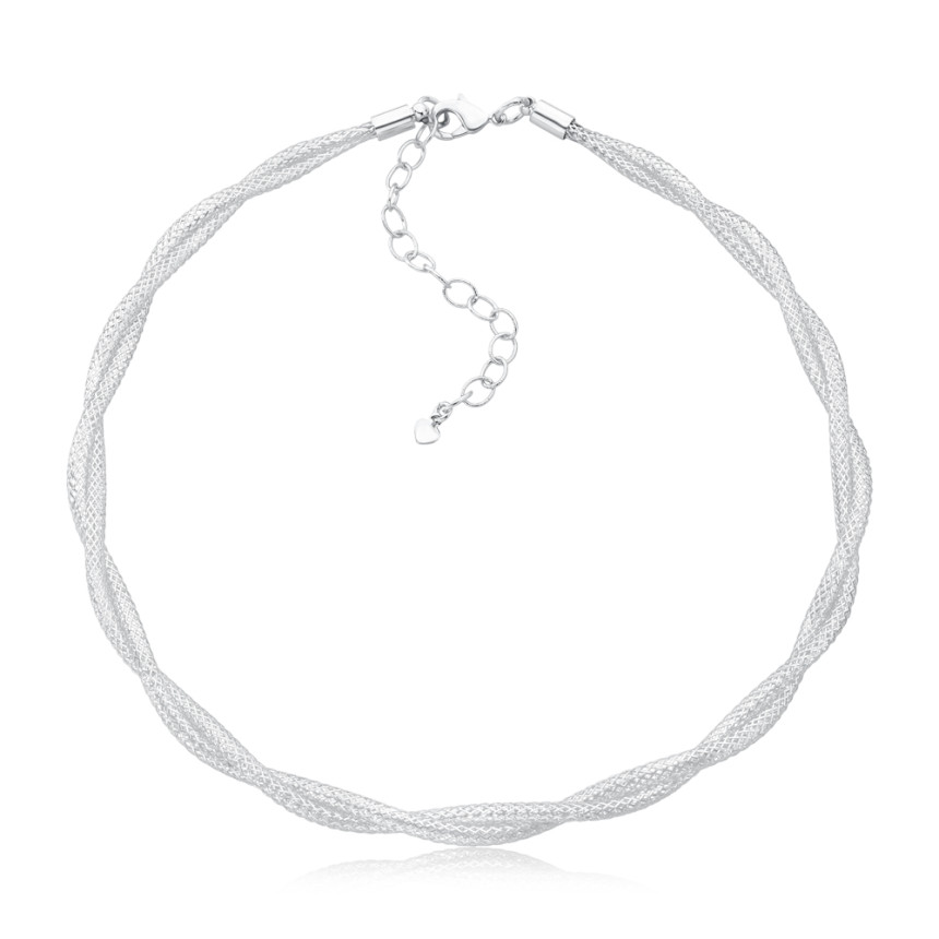 Choker Prata Leve Malha Snake Aramada Dupla Trançada