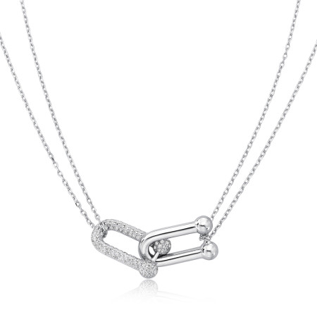 Gargantilha Prata c/ Ródio Pingente Cartier "M" Duplo Liso / Cravejado