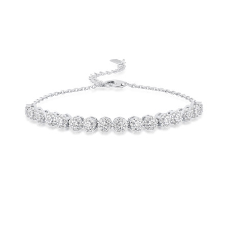 Pulseira Prata c/ Ródio Flores Cravejadas