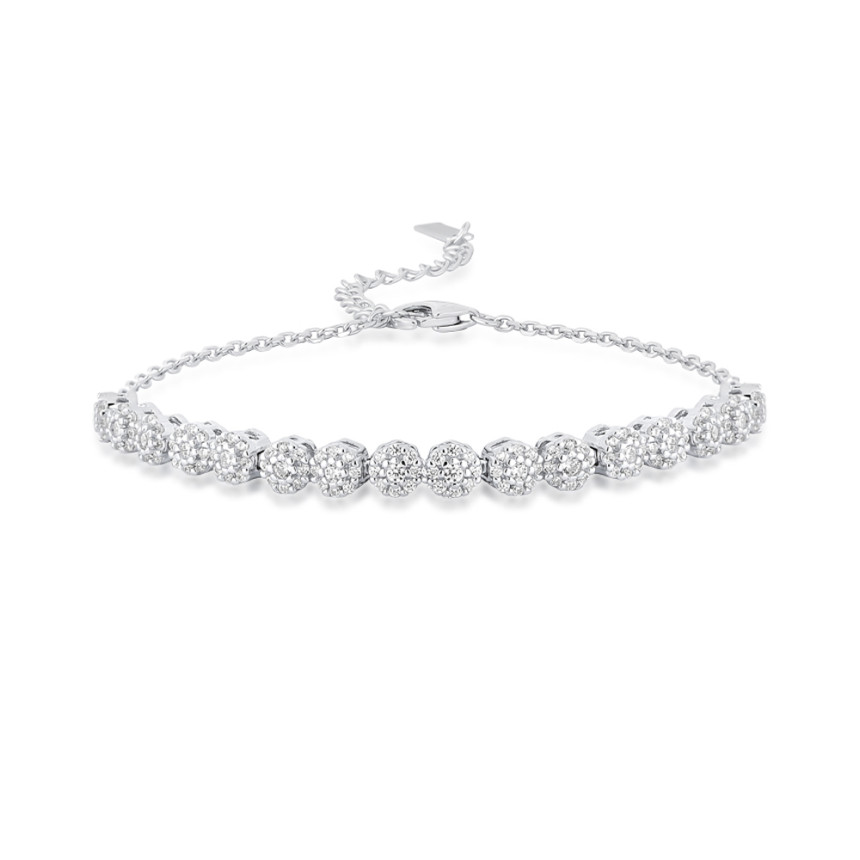 Pulseira Prata c/ Ródio Flores Cravejadas