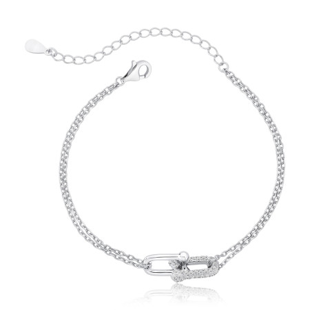 Pulseira Prata c/ Ródio Pingente Cartier "P" Duplo Liso / Cravejado