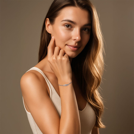 Pulseira Prata c/ Ródio Pingente Cartier "P" Duplo Liso / Cravejado