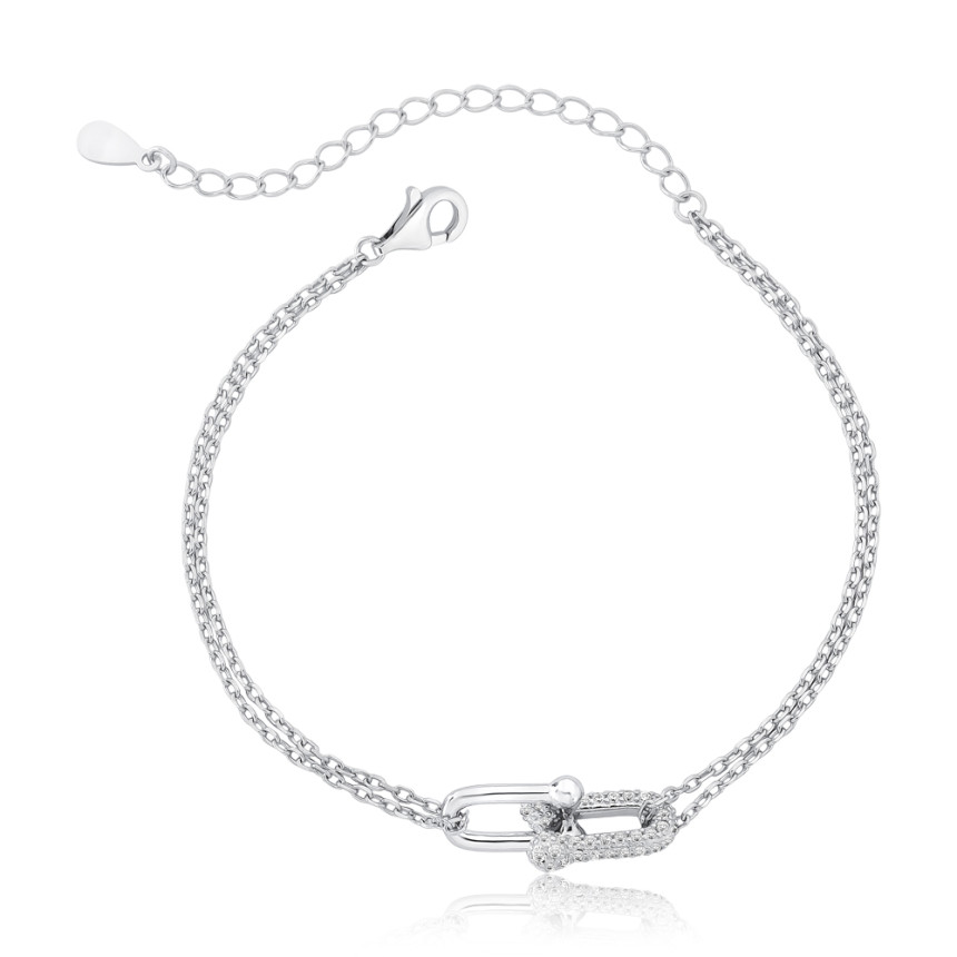 Pulseira Prata c/ Ródio Pingente Cartier "P" Duplo Liso / Cravejado