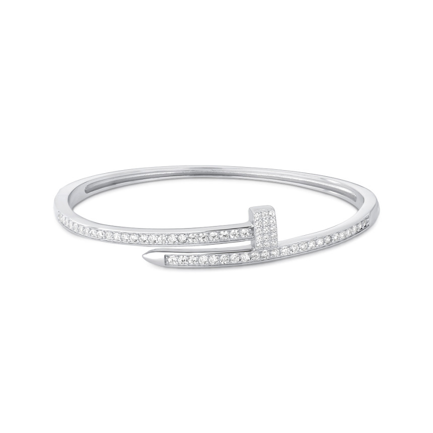 Bracelete Prata c/ Ródio "Prego" Cravejado