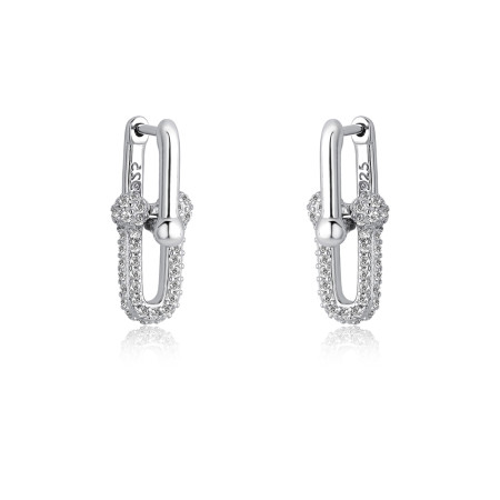 Brinco Prata c/ Ródio Click Cartier Duplo Liso / Cravejado