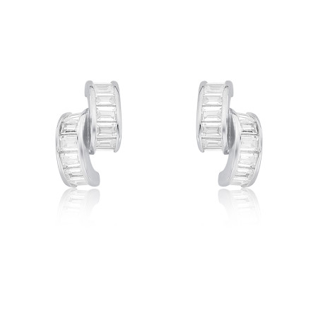 Argola Prata c/ Ródio Zircônias Baguete Dois Lados c/ Tarraxa