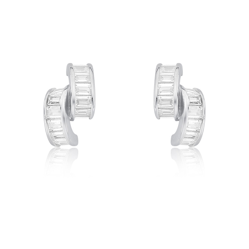 Argola Prata c/ Ródio Zircônias Baguete Dois Lados c/ Tarraxa