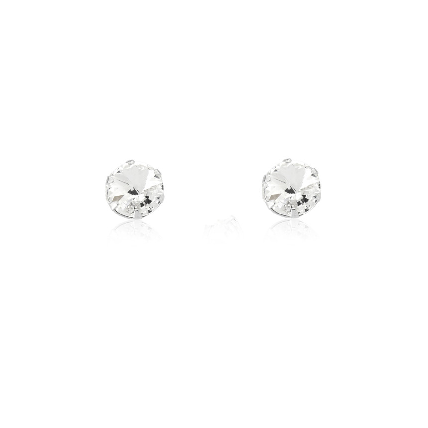 Brinco de Prata Fixo Cristal Rivoli Branco 9mm