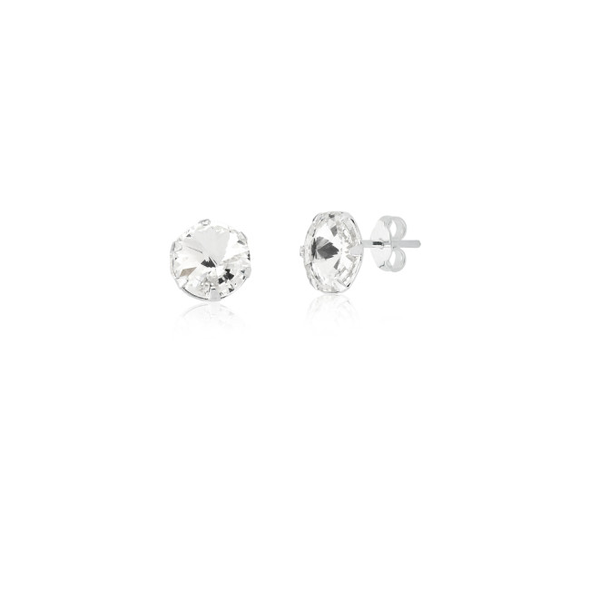 Brinco de Prata Fixo Cristal Rivoli Branco 9mm