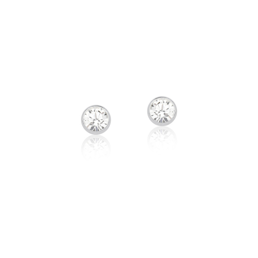 Brinco de Prata Fixo Cristal Branco Embutido 3mm