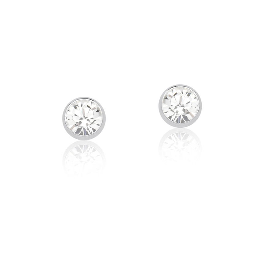 Brinco de Prata Fixo Cristal Branco Embutido 5mm