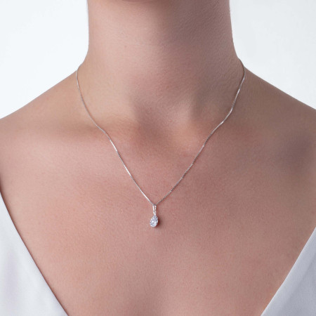 Gargantilha Prata c/ Pingente Ponto Luz Gota 8mm