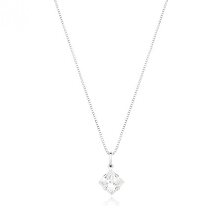 Gargantilha Prata c/ Pingente Ponto Luz Quadrado 8mm