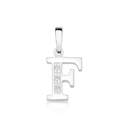 Pingente de Prata Letra com Zircônia Pequena (F)
