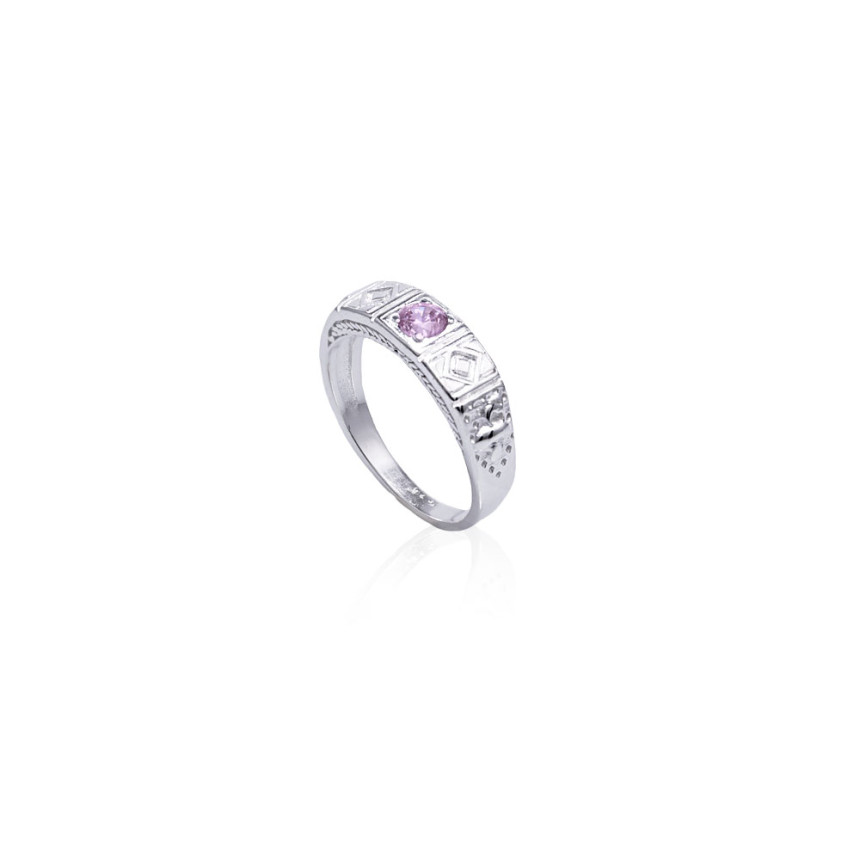 Anel Prata Infantil "ABC" Zircônia Rosa