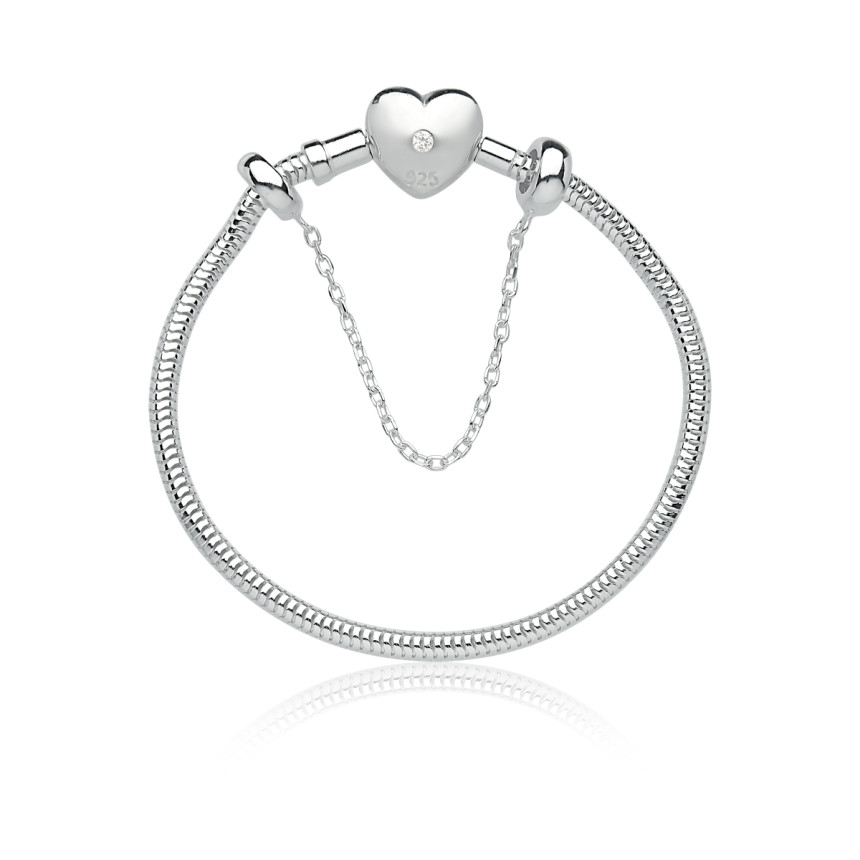 Pulseira de Prata You Trava Coração c/ Pega Ladrão 18cm