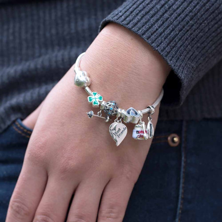 Pulseira de Prata You Trava Coração c/ Pega Ladrão 18cm