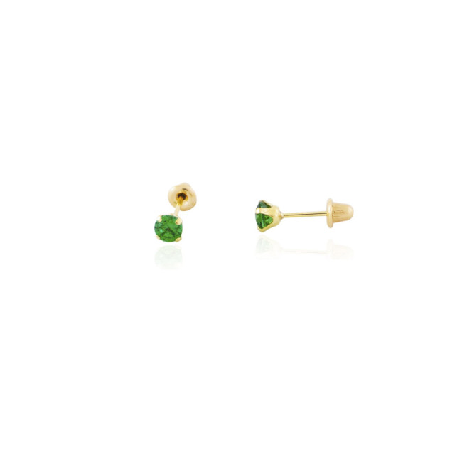 Brinco de Ouro 18k Infantil Zircônia Verde 2mm Baby