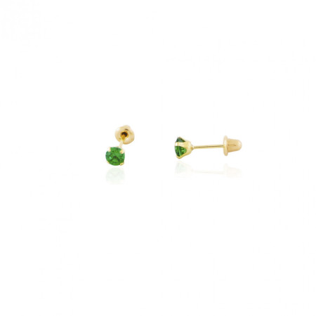 Brinco de Ouro 18k Infantil Zircônia Verde 2mm Baby