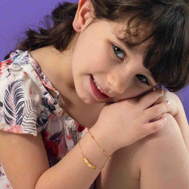 Pulseira de Ouro 18k Infantil com Plaquinha