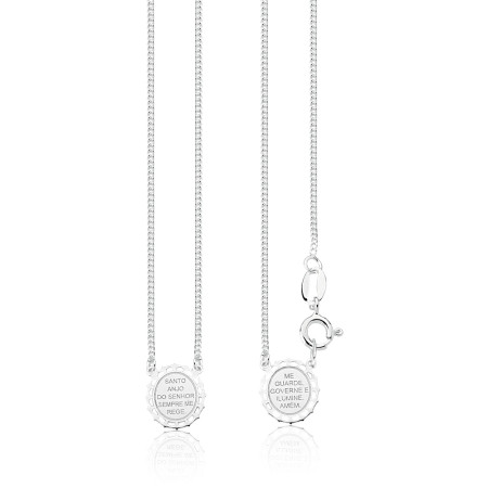Escapulário Prata Infantil Oração Santo Anjo 40cm (Curto) 