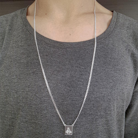 Escapulário Prata Sagrado Coração de Jesus e Nossa Senhora do Carmo Alto Relevo 70cm