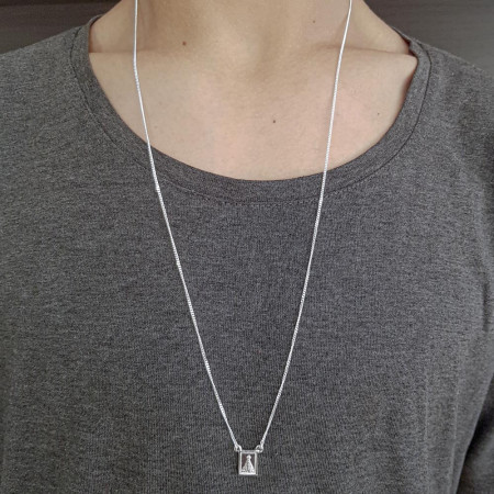 Escapulário Prata Nossa Senhora Aparecida e Sagrado Coração de Jesus 65cm