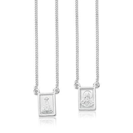 Escapulário Prata Nossa Senhora Aparecida e Sagrado Coração de Jesus 65cm