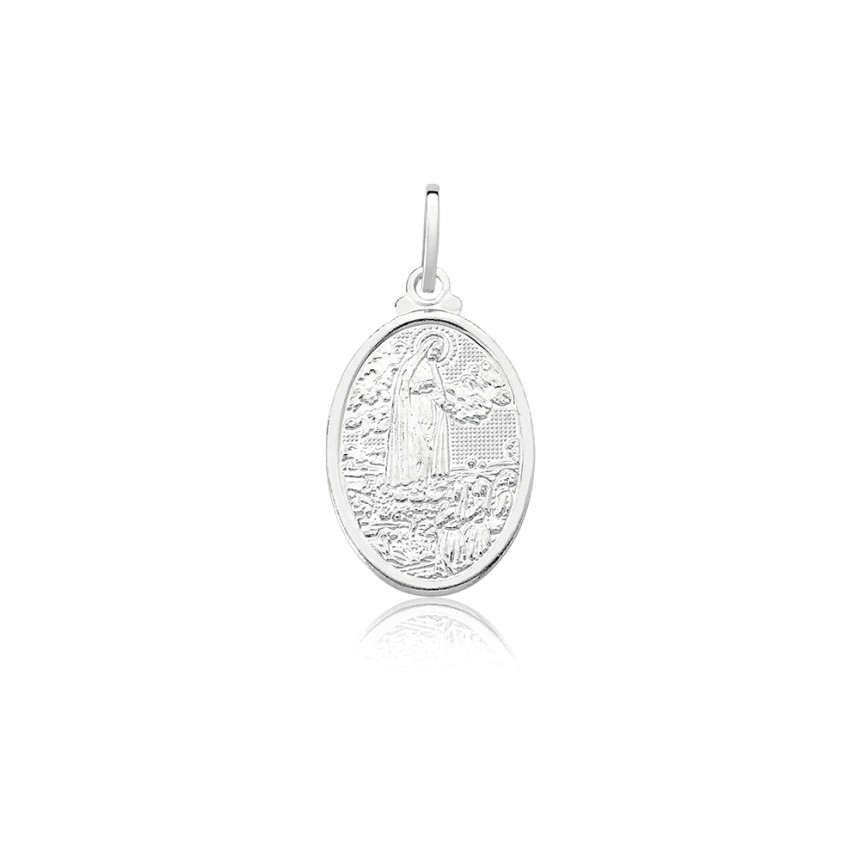 Pingente de Prata Medalha Oval Nossa Senhora de Fátima