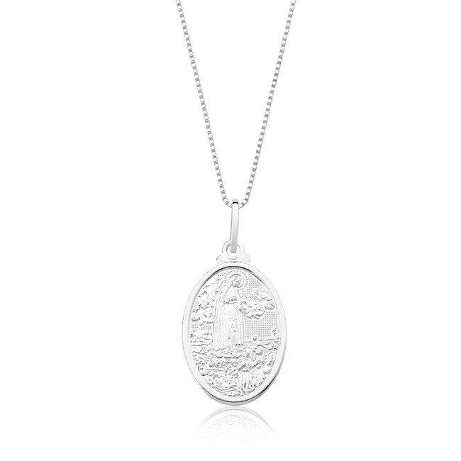 Pingente de Prata Medalha Oval Nossa Senhora de Fátima