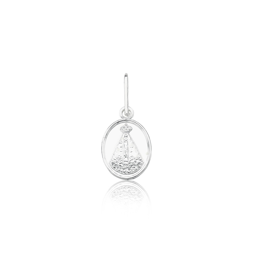Pingente de Prata Medalha Oval Nossa Senhora Aparecida Mini