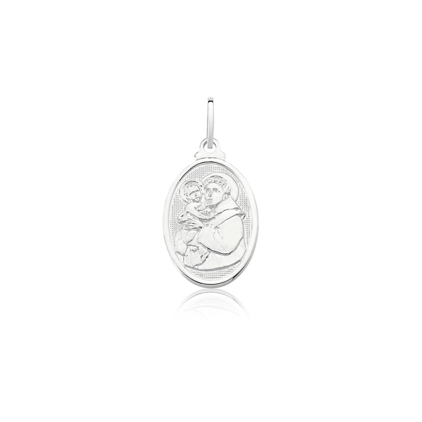 Pingente de Prata Medalha Oval Santo Antonio Acetinada
