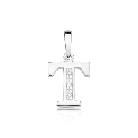 Pingente de Prata Letra com Zircônia Pequena (T)