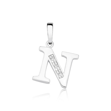 Pingente de Prata Letra com Zircônia Pequena (N)