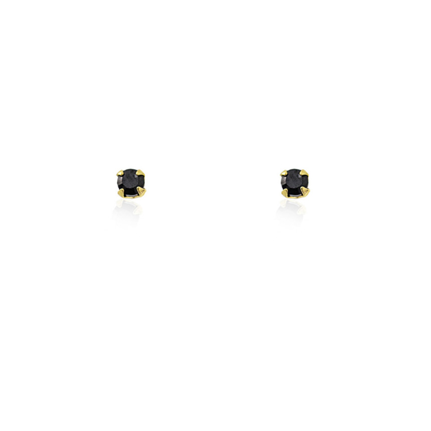 Brinco de Ouro 18k Infantil Zircônia Negra 2mm Baby