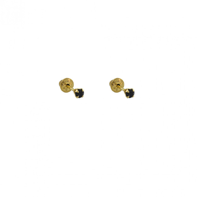 Brinco de Ouro 18k Infantil Zircônia Negra 2mm Baby