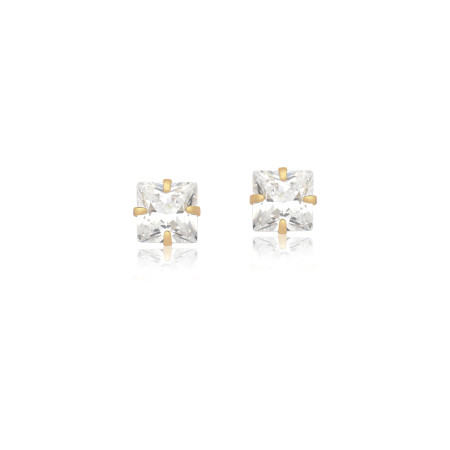 Brinco Fixo Zircônia Quadrada 5mm Folheado a Ouro 18k