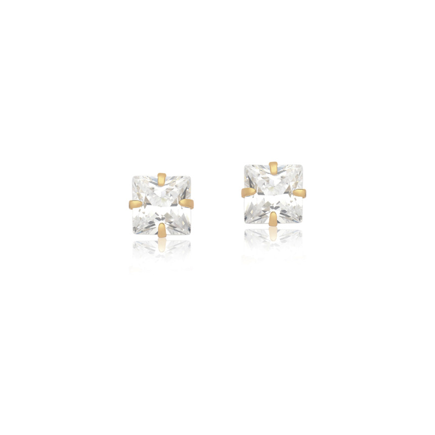 Brinco Fixo Zircônia Quadrada 5mm Folheado a Ouro 18k