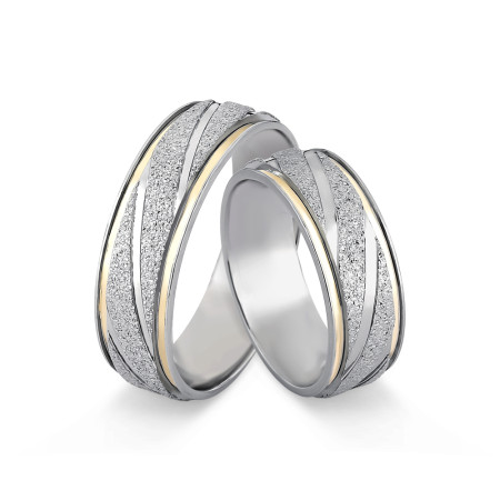 Aliança de Compromisso Aço Diamantada c/ Dois Filetes de Ouro / 6,5mm (Valor da unidade)